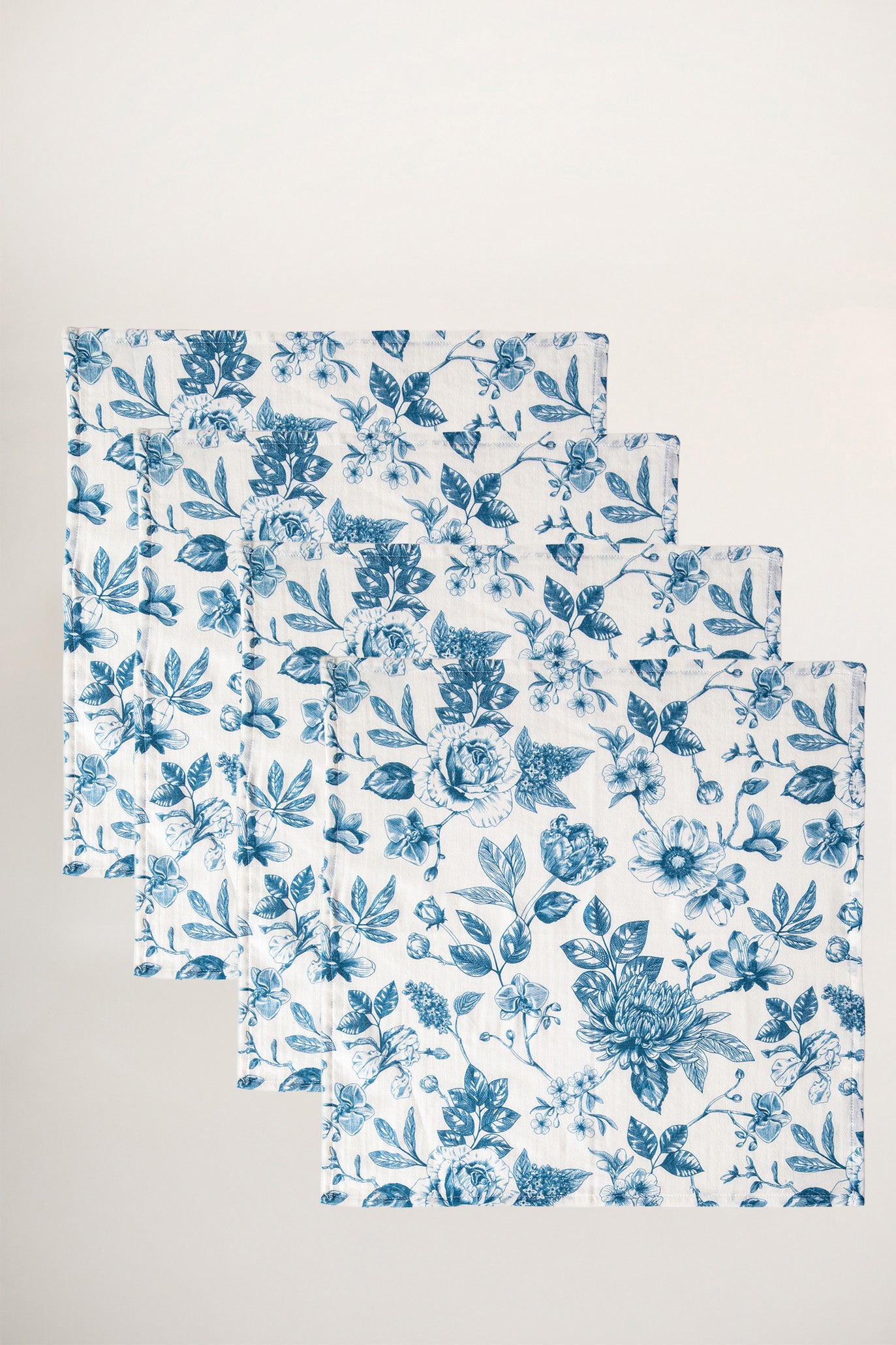 Azure Garden Çiçek Desen 4'lü Organik Müslin Servis Peçete Seti - uniqlooms.com