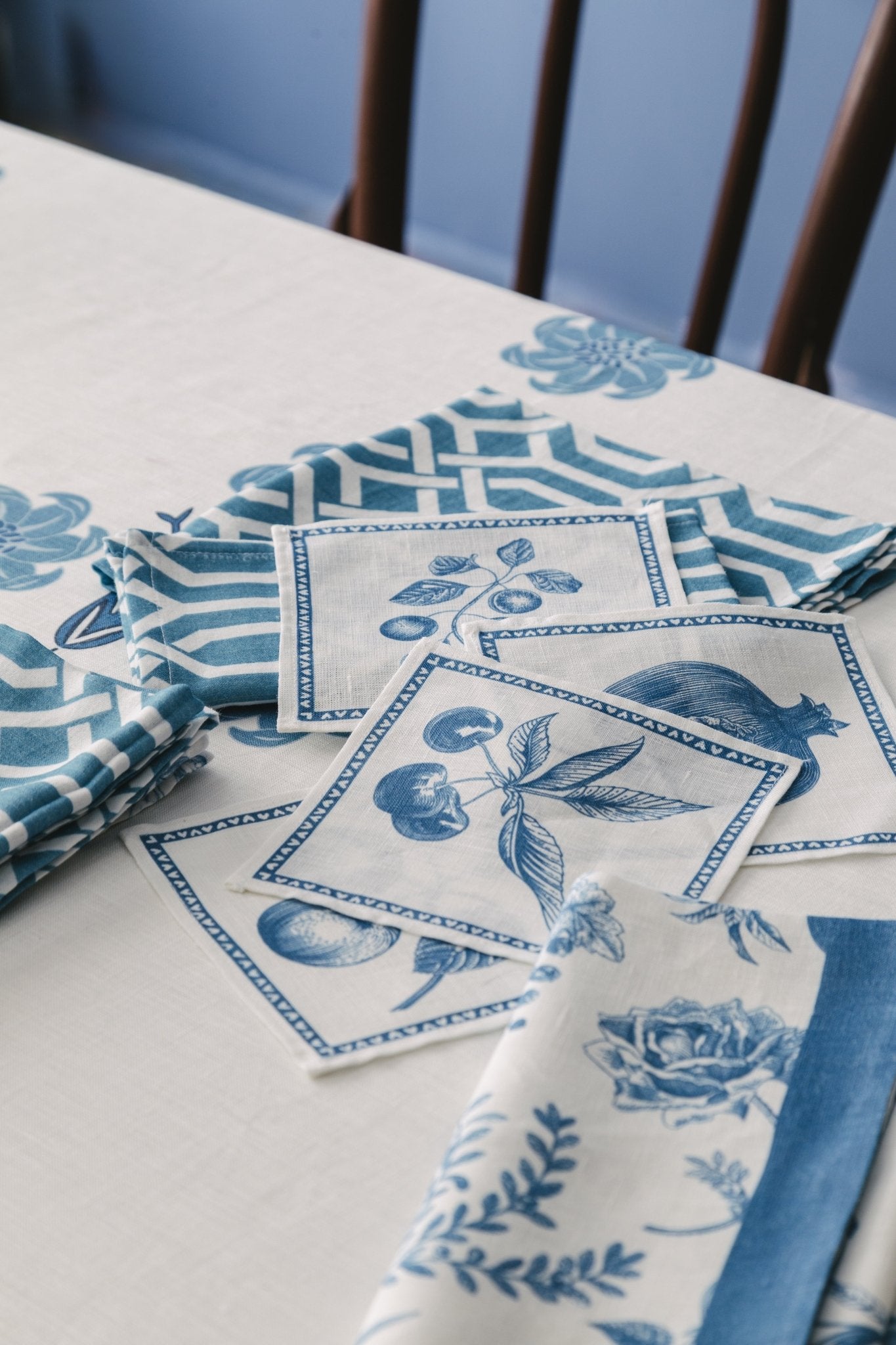 Azure Garden Keten 6'lı Kokteyl Peçete Seti - uniqlooms.com