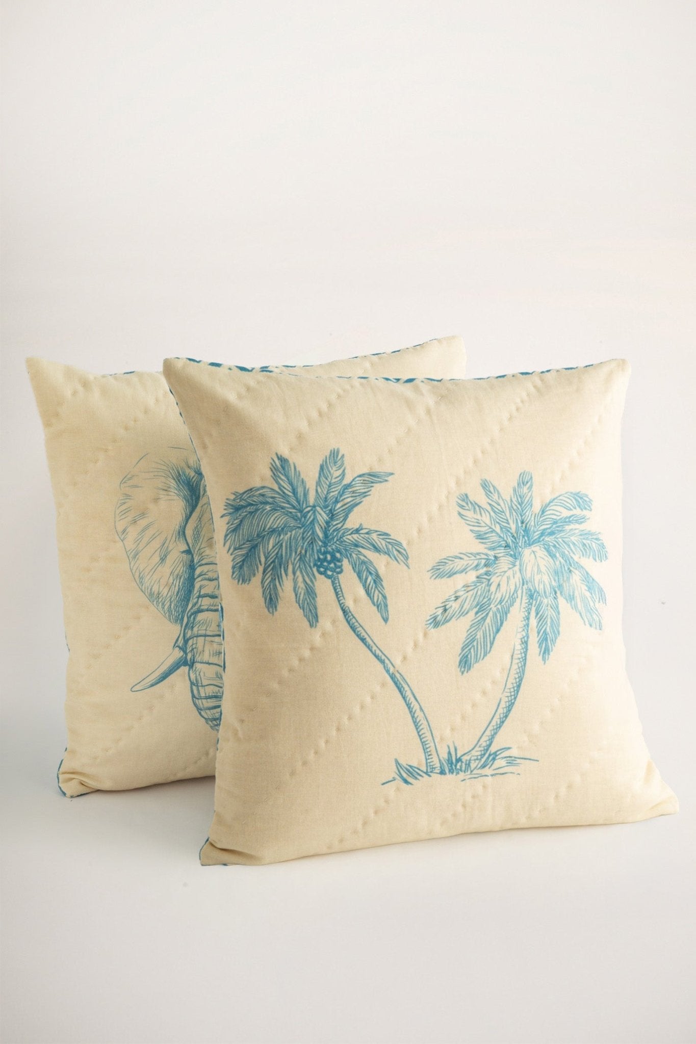Lotus Fil ve Palmiye Desenli El Yapımı 2'li Yastık Kılıfı - uniqlooms.com