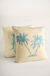 Lotus Fil ve Palmiye Desenli El Yapımı 2'li Yastık Kılıfı - uniqlooms.com