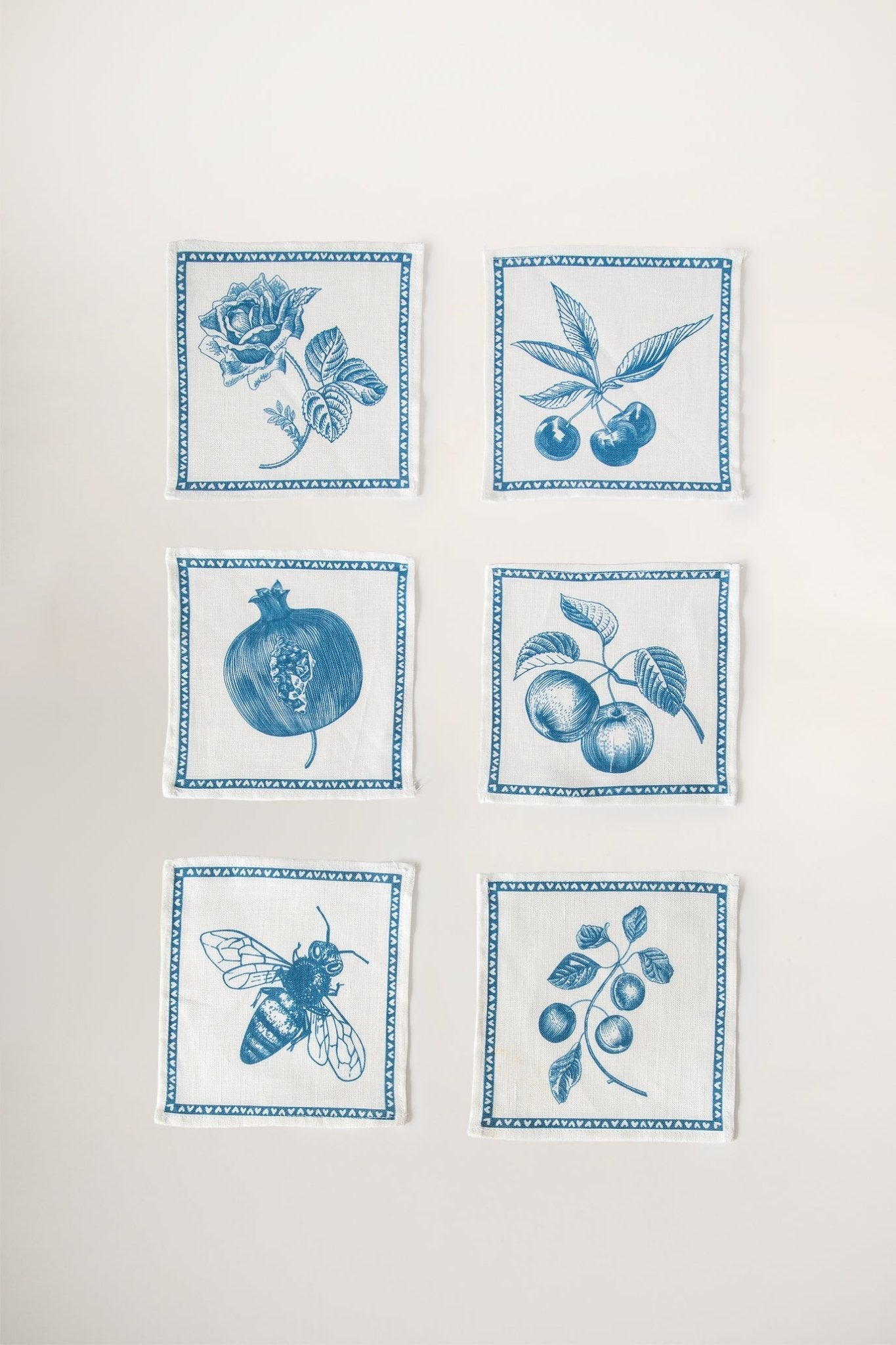 Azure Garden Keten 6'lı Kokteyl Peçete Seti - uniqlooms.com